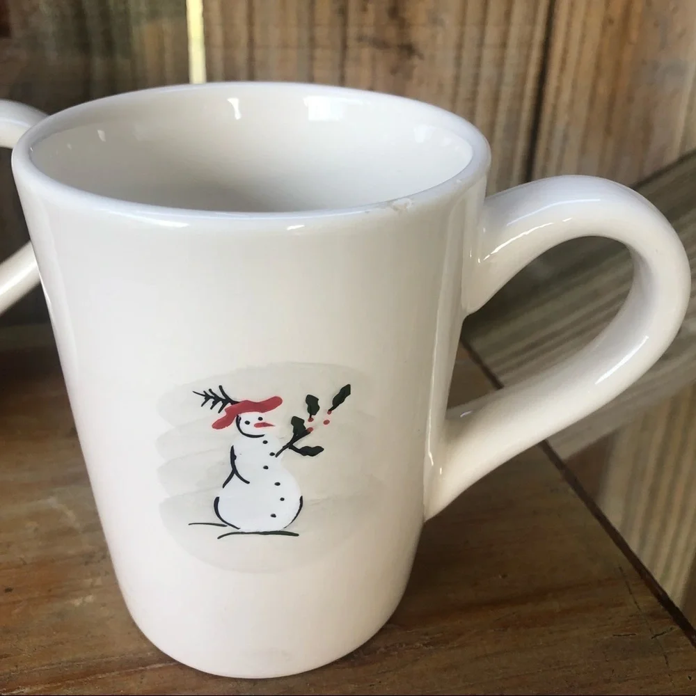 Set of 4 Williams Sonoma 2003 Retired Holiday Snowman Pattern 10oz Coffee Mugs